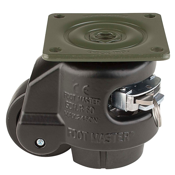 Foot Master Leveling Caster, Ratchet, 63 mm Nylon Wheel, 90x90 mm Plate, Swivel, 550 kg Cap, NBR Foot Pad, Black GDR-80-F-NYN-FBL - main